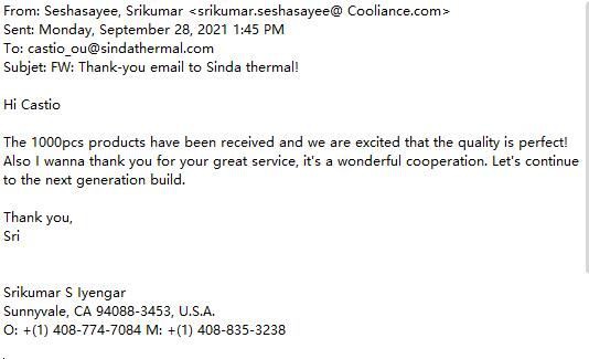forging heatsink thank-you email
